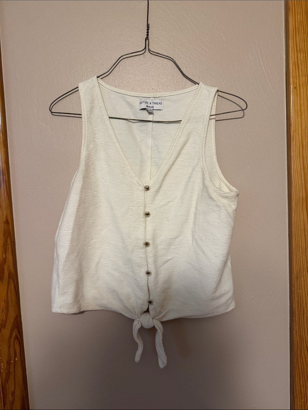 Madewell Cream Button Tie-Front Ribbed Tank